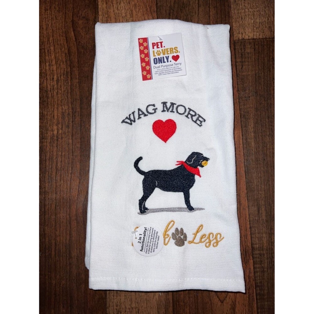 White 'Wag More' Dog Kitchen Towel